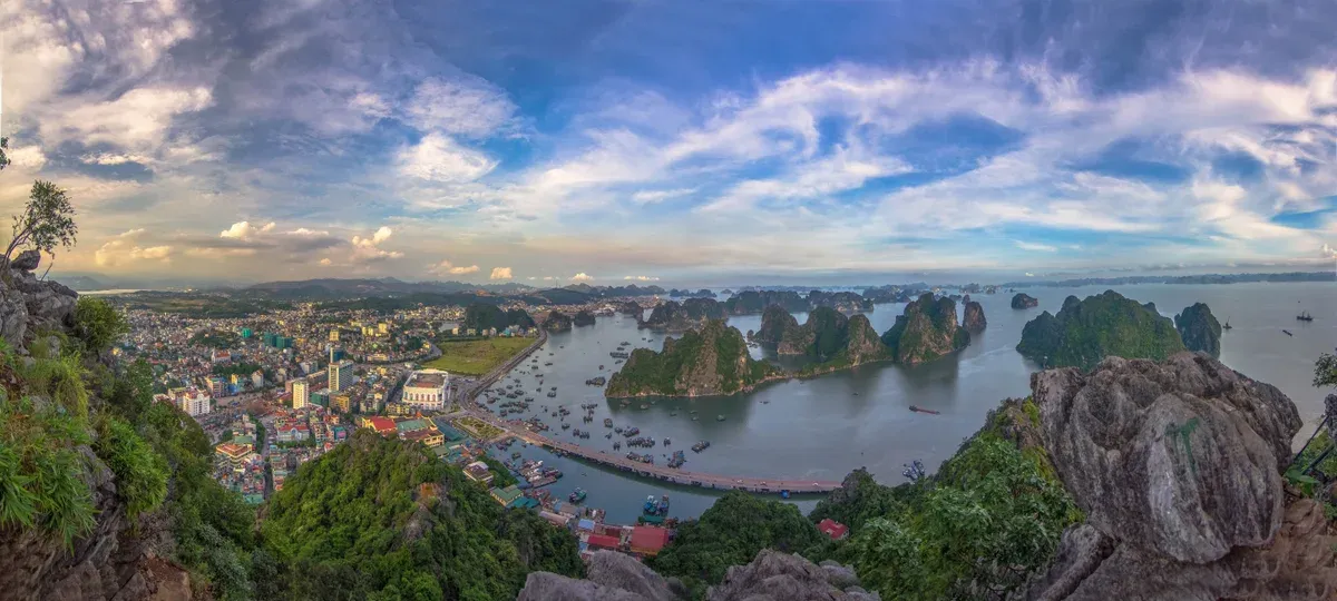 Ha Long Bay from the hill above the town on the best time to visit Vietnam